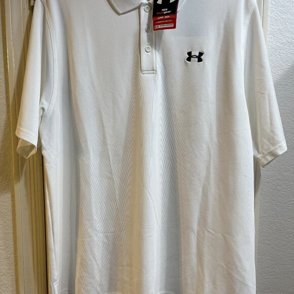 LOT OF 3 MENS XL UNDER ARMOUR POLOS 2 EXCELLENT 1 NEW NEON GREEN WHITE CAMO RED - Picture 1 of 6